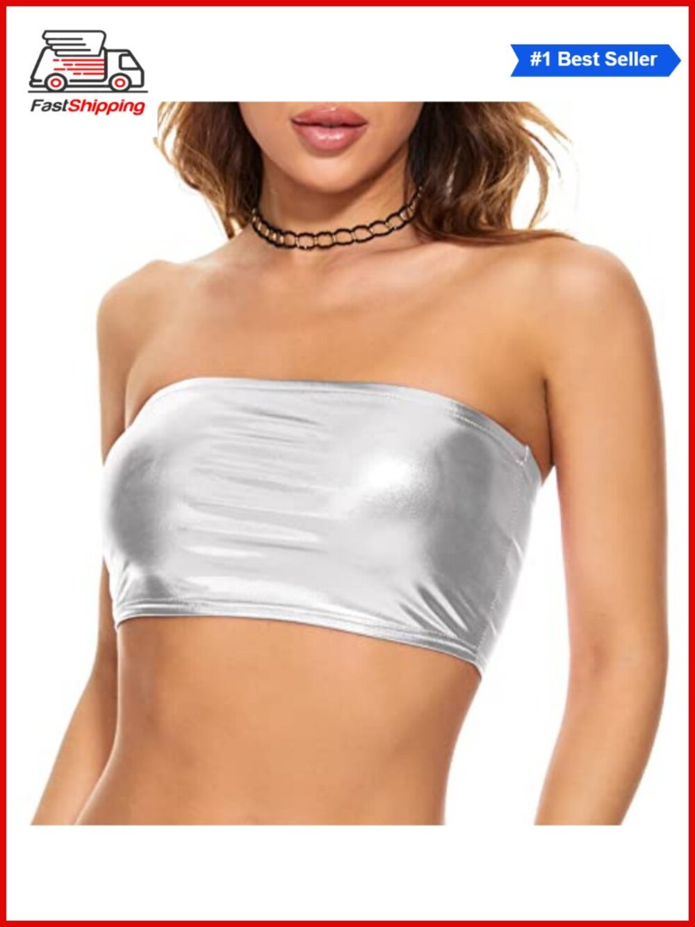 ✨ Metallic Strapless Tube Crop Top for Dancing Raves Festivals Costumes
